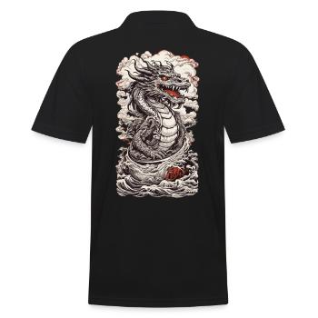 Retro Ukiyo-E Dragon Japan Wave Art Design - Men's Polo Shirt - black - Back - Kai (181cm)