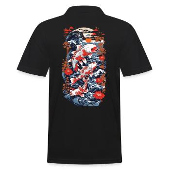 Koi Karpfen mit Wasserblumen Ukiyo-E Kunststil - Männer Poloshirt - Schwarz - Hinten - Kai (181cm)
