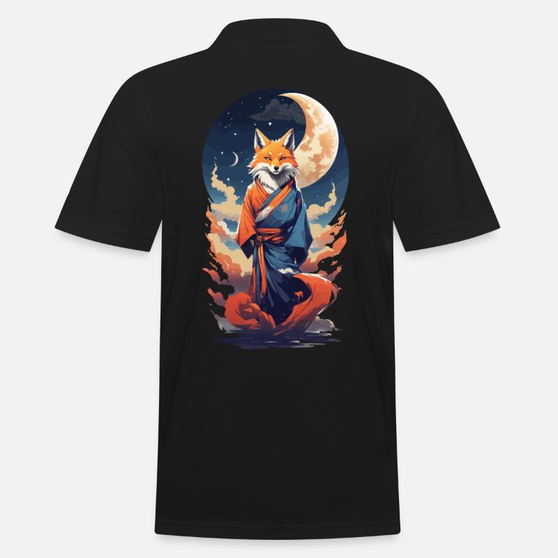 Kitsune mistica in kimono giapponese anime yokai - Polo da uomo - nero