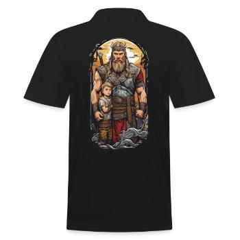 Wikinger Papa und Sohn Krieger Familie Vatertag - Männer Poloshirt - Schwarz - Hinten - Kai (181cm)