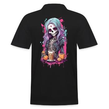 Gothic Kawaii Skull Frühstück Design - Männer Poloshirt - Schwarz - Hinten - Kai (181cm)