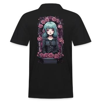Victorian gothic anime egirl with roses - Men's Polo Shirt - black - Back - Kai (181cm)