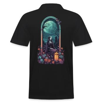 Gothic Vollmond Friedhof Nacht Pastell Design - Männer Poloshirt - Schwarz - Hinten - Kai (181cm)