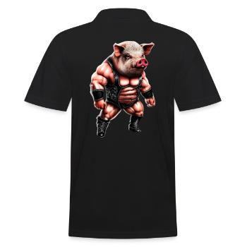 Wrestler Schwein - Männer Poloshirt - Schwarz - Hinten - Kai (181cm)