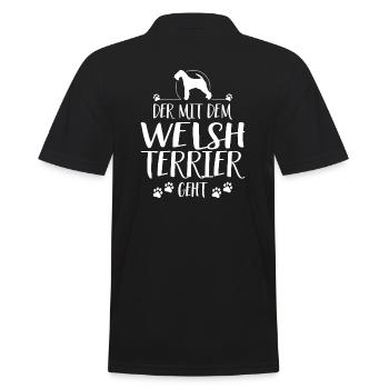 DER MIT WELSH TERRIER GEHT Hundespruch Wilsigns - Männer Poloshirt - Schwarz - Hinten - Kai (181cm)