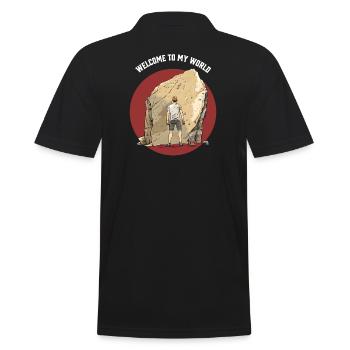 stylisches Boulder T-Shirt Junge beim felsklettern - Männer Poloshirt - Schwarz - Hinten - Kai (181cm)