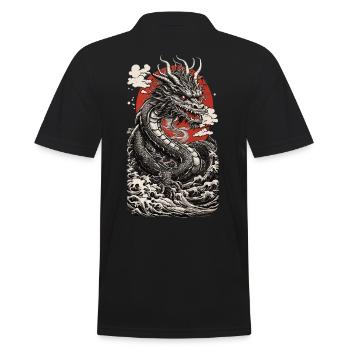 Ukiyo-E Drache Retro Asiatischer Japan Kunst Stil - Männer Poloshirt - Schwarz - Hinten - Kai (181cm)