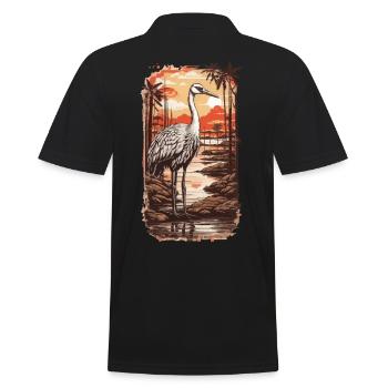 African Stork Aesthetic & Nature Bird Design - Men's Polo Shirt - black - Back - Kai (181cm)