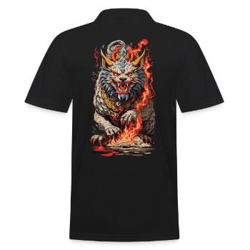 Feu Yokai Lion Vintage Ukiyo-e Art Style - Polo Homme - noir - Dos - Kai (181cm)