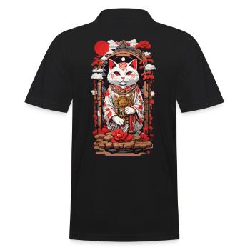 Chat Design Chat Porte-Bonheur Ukiyo-E Style Japon - Polo Homme - noir - Dos - Kai (181cm)