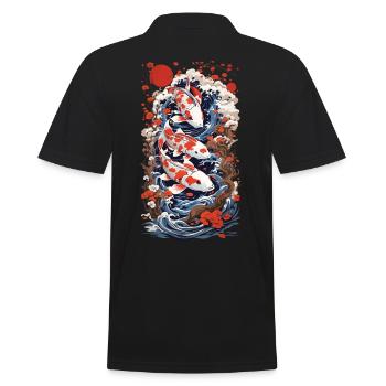 Ukiyo-E Koi Carp Art Retro Japan Design Style - Men's Polo Shirt - black - Back - Kai (181cm)