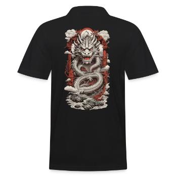Asiatischer Drache im Retro Ukiyo-E Japan Stil - Männer Poloshirt - Schwarz - Hinten - Kai (181cm)