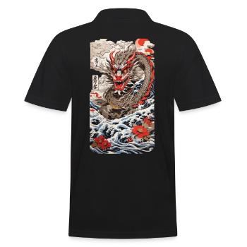 Japanischer Drache Retro Ukiyo-E Poster Streetwear - Männer Poloshirt - Schwarz - Hinten - Kai (181cm)