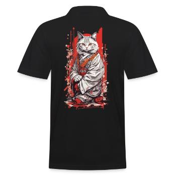 Japanese Kimono Cat Ukiyo-E Style - Men's Polo Shirt - black - Back - Kai (181cm)