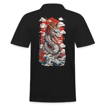 Dragon Ukiyo-E Design Streetwear Vintage Rétro - Polo Homme - noir - Dos - Kai (181cm)