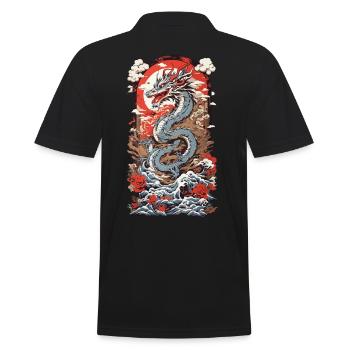 Asiatischer Drache Ukiyo-E Vintage Kunst - Männer Poloshirt - Schwarz - Hinten - Kai (181cm)