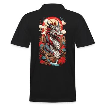 Ukiyo-E Drache Retro Japan Streetwear Design - Männer Poloshirt - Schwarz - Hinten - Kai (181cm)