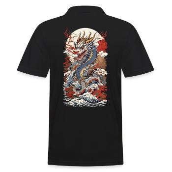 Japanischer Vintage Drachen Ukiyo-E Streetwear - Männer Poloshirt - Schwarz - Hinten - Kai (181cm)