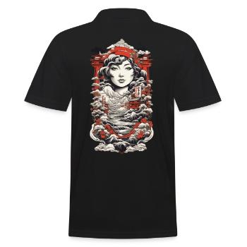 Ukiyo-E Asian Landscape Vintage Kanji - Men's Polo Shirt - black - Back - Kai (181cm)