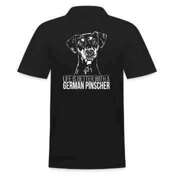 GERMAN PINSCHER Life better Hundespruch Wilsigns - Männer Poloshirt - Schwarz - Hinten - Kai (181cm)
