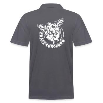 CRAZY CORGI DAD funny Welsh Corgi Wilsigns - Men's Polo Shirt - charcoal grey - Back - Nico (186cm)