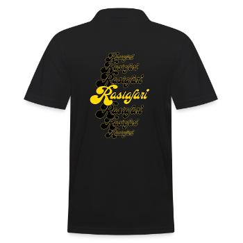 Rastafari Logo schwarz gelb in cooler Schrift - Männer Poloshirt - Schwarz - Hinten - Kai (181cm)