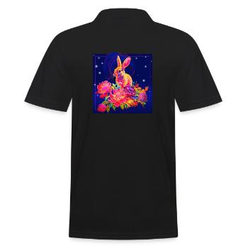 Space-Kaninchen - "hat was genommen" - Männer Poloshirt - Schwarz - Hinten - Kai (181cm)