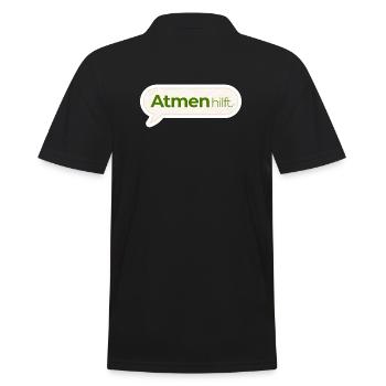 Atmen hilft – Achtsamkeitsspruch in Moosgrün - Männer Poloshirt - Schwarz - Hinten - Kai (181cm)