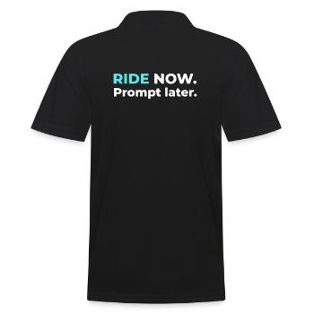Ride now. Prompt later. – Design in Cyan - Men's Polo Shirt - black - Back - Kai (181cm)