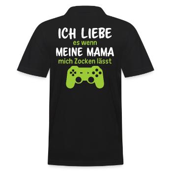 Ich liebe es wenn meine mama mich zocken lässt - Männer Poloshirt - Schwarz - Hinten - Kai (181cm)