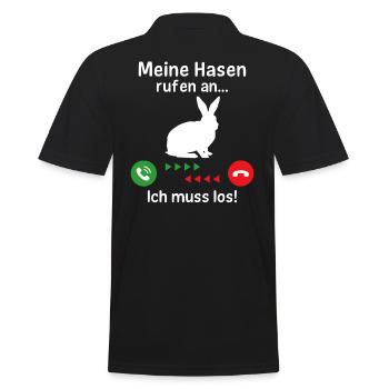 Meine Hasen rufen an ich muss los - Männer Poloshirt - Schwarz - Hinten - Kai (181cm)