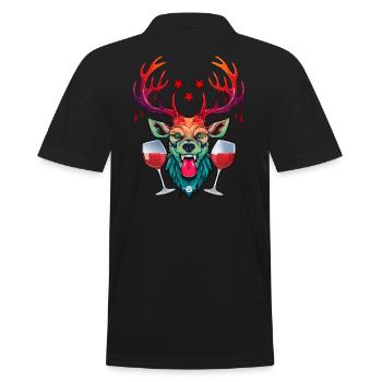 09 Party Deer Two Glasses of Wine Red Wine Cheers Star - Men's Polo Shirt - black - Back - Kai (181cm)