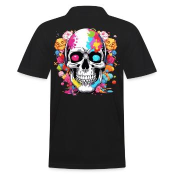 Colorful Skull - Männer Poloshirt - Schwarz - Hinten - Kai (181cm)