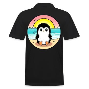 Pingouin de plage au coucher du soleil - Polo Homme - noir - Dos - Kai (181cm)