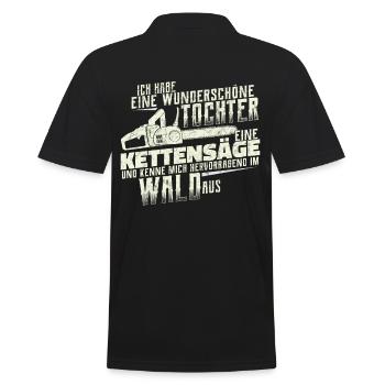 Kettensäge Forstwirt Holz machen Vater Tochter - Männer Poloshirt - Schwarz - Hinten - Kai (181cm)
