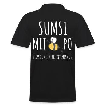 SUMSI MIT PO HEISST UMGEKEHRT OPTIMISMUS - Männer Poloshirt - Schwarz - Hinten - Kai (181cm)
