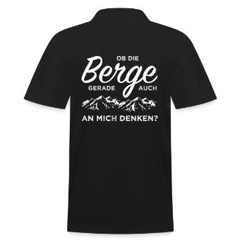 Wander Spruch Ob die Berge auch an mich denken - Männer Poloshirt - Schwarz - Hinten - Kai (181cm)