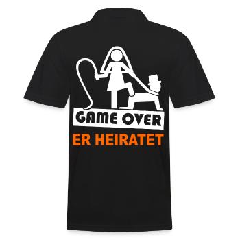 JGA - Game Over - Er Heiratet - Party Shirt - Männer Poloshirt - Schwarz - Hinten - Kai (181cm)