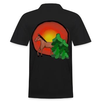 Sun, Horse, Nature, Forest, Horses, Pony, Children - Men's Polo Shirt - black - Back - Kai (181cm)