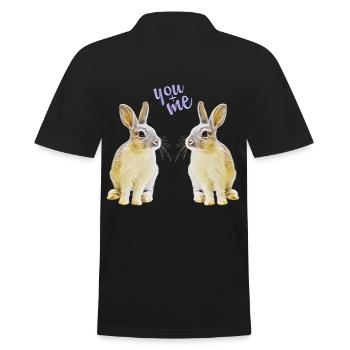Hasenpaar, Hase, Häschen, - Männer Poloshirt - Schwarz - Hinten - Kai (181cm)