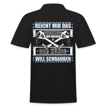 Werkstatt Mechaniker Schrauber - Männer Poloshirt - Schwarz - Hinten - Kai (181cm)