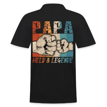 Papa Hero & Legend | Father's Day | Birthday - Men's Polo Shirt - black - Back - Kai (181cm)