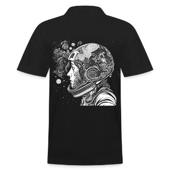 "Psychonaut" Psychedelischer Astronaut mit Mustern - Männer Poloshirt - Schwarz - Hinten - Kai (181cm)