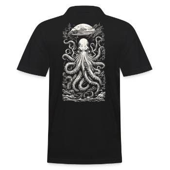 Ukiyo-E Vintage Kraken Fisherman Sea Fishing Design - Polo Homme - noir - Dos - Kai (181cm)
