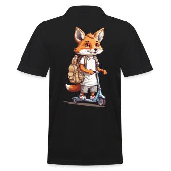 Schulweg Fuchs Einschulung Roller Abenteuer Design - Männer Poloshirt - Schwarz - Hinten - Kai (181cm)