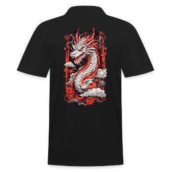 Feuer Drache Japan Ukiyo-E Otaku Kunststil - Männer Poloshirt - Schwarz - Hinten - Kai (181cm)
