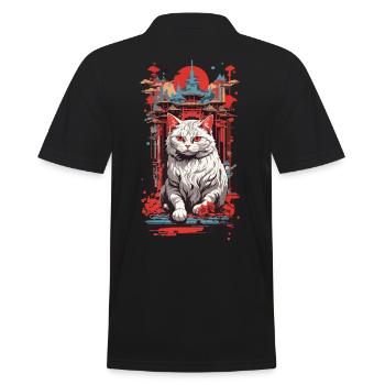 Vintage Japan Cat Ukiyo-E Retro Design - Men's Polo Shirt - black - Back - Kai (181cm)