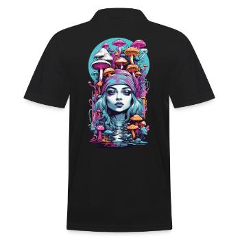 Psychedelic Goa Mushroom Girl Trance Festival Design - Men's Polo Shirt - black - Back - Kai (181cm)