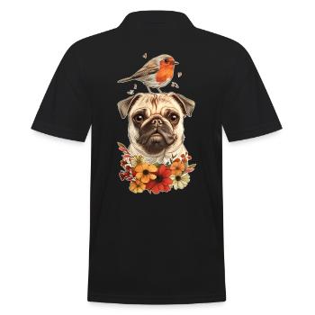 Mops mit Vogel - Männer Poloshirt - Schwarz - Hinten - Kai (181cm)