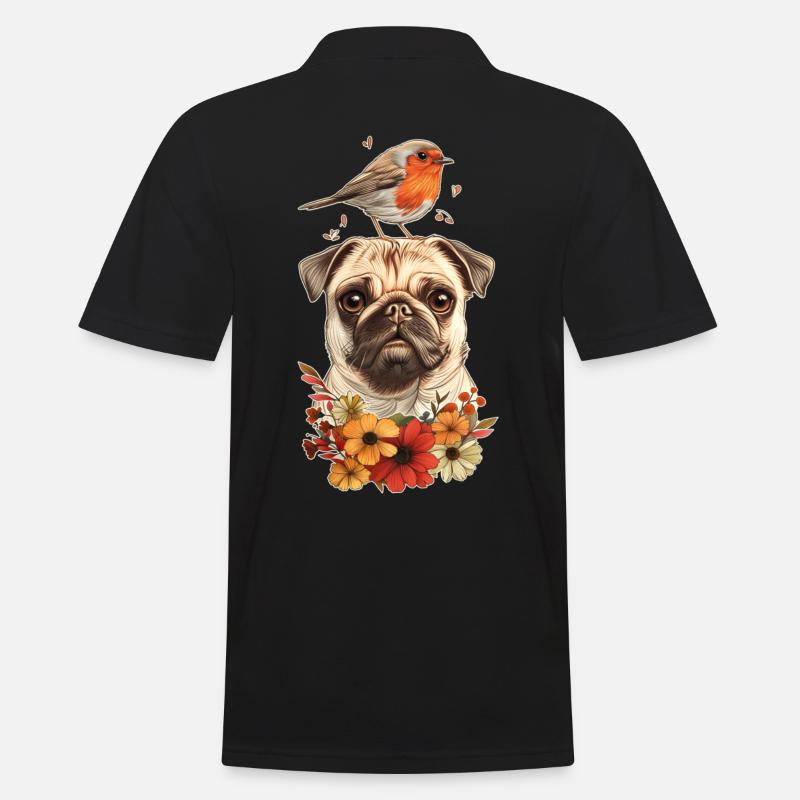 Mops mit Vogel - Männer Poloshirt - Schwarz